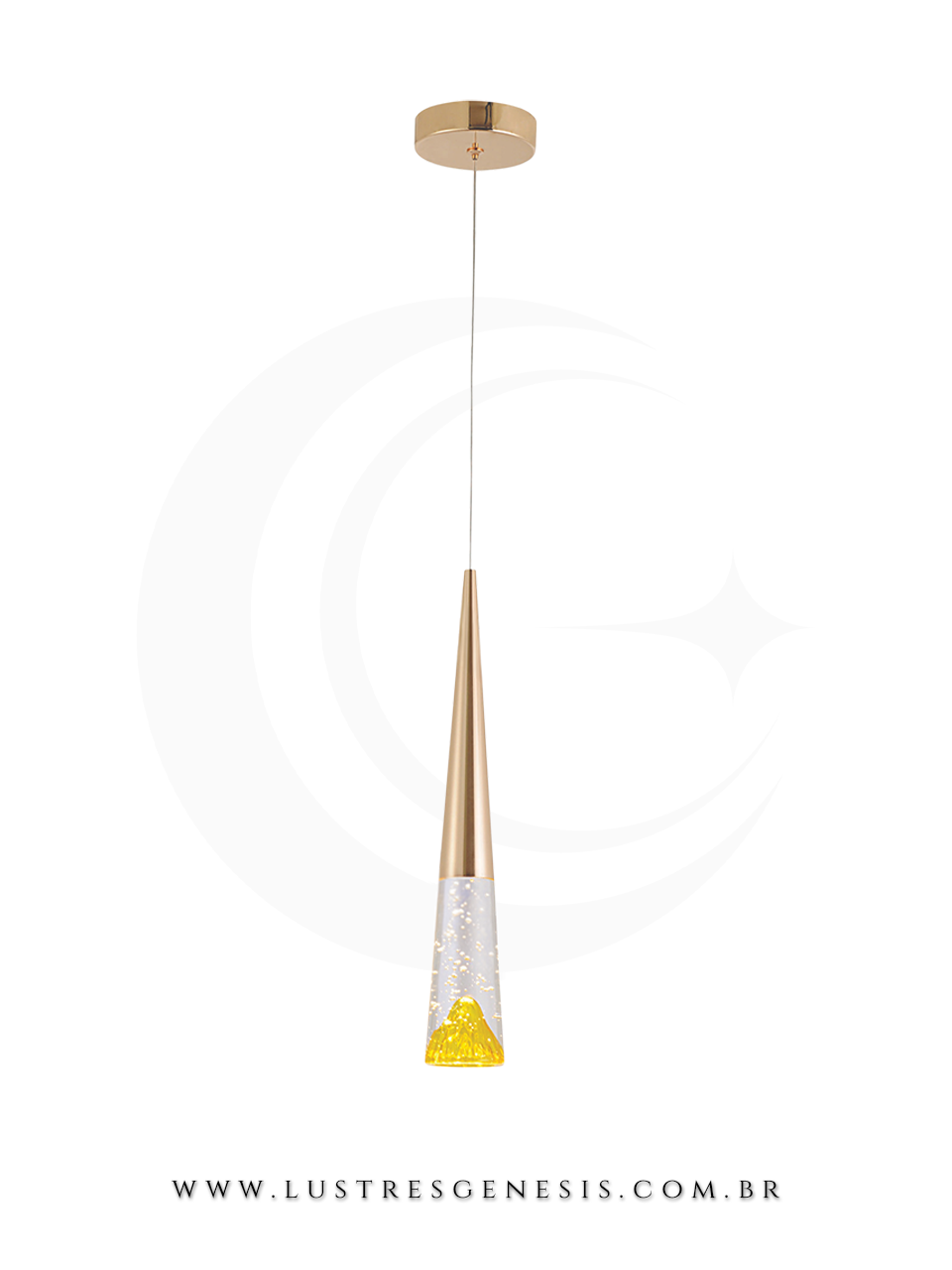 Luminaria Pendente de Teto Metal Dourado QD05179 40x6cm 5W Bivolt 3000K, Cabeceira de Cama, Balcao de cozinha, Lavabo, Banheiro